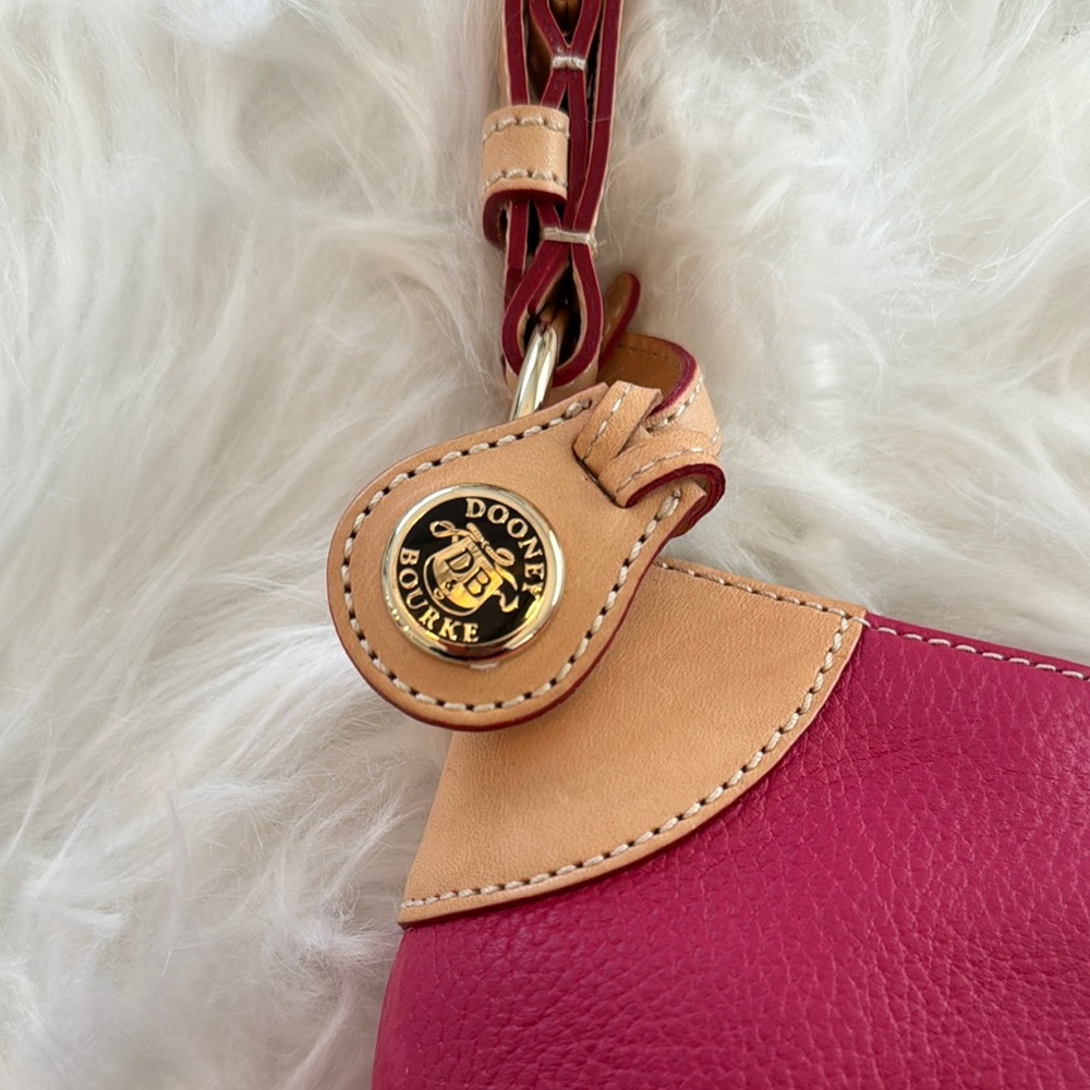 NWT Dooney & Bourke Small O-Ring Slouch Bag Fuchsia and Tan Leather - Picture 3 of 16